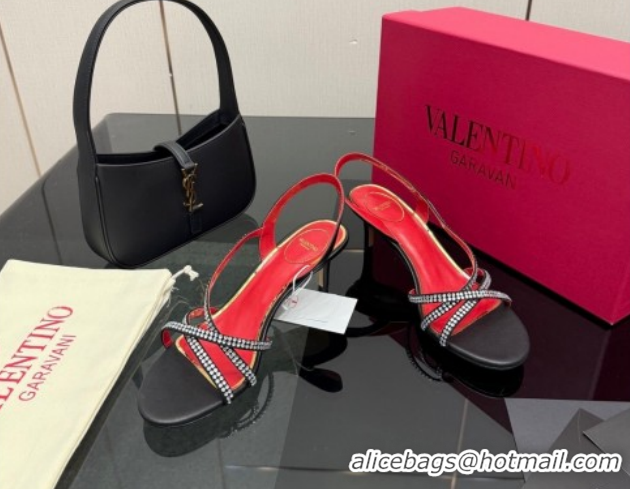 Good Product Valentino Calfskin Leather Heel Sandals 5.5cm with Strass Black VLTN121601 1216011