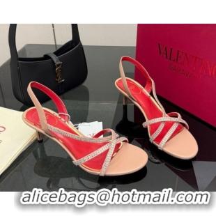 Pretty Style Valentino Calfskin Leather Heel Sandals 5.5cm with Strass Nude VLTN121601 1216012
