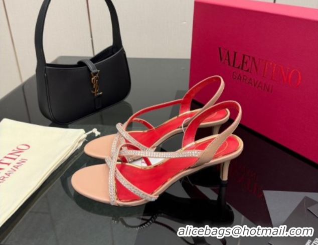 Pretty Style Valentino Calfskin Leather Heel Sandals 5.5cm with Strass Nude VLTN121601 1216012
