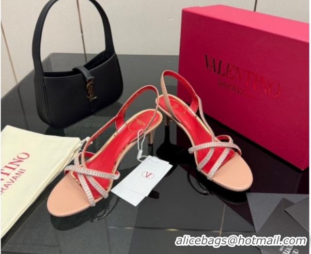 Pretty Style Valentino Calfskin Leather Heel Sandals 5.5cm with Strass Nude VLTN121601 1216012