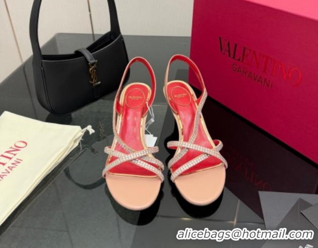 Pretty Style Valentino Calfskin Leather Heel Sandals 5.5cm with Strass Nude VLTN121601 1216012