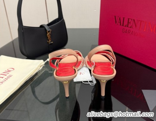 Pretty Style Valentino Calfskin Leather Heel Sandals 5.5cm with Strass Nude VLTN121601 1216012