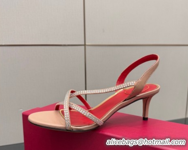 Pretty Style Valentino Calfskin Leather Heel Sandals 5.5cm with Strass Nude VLTN121601 1216012