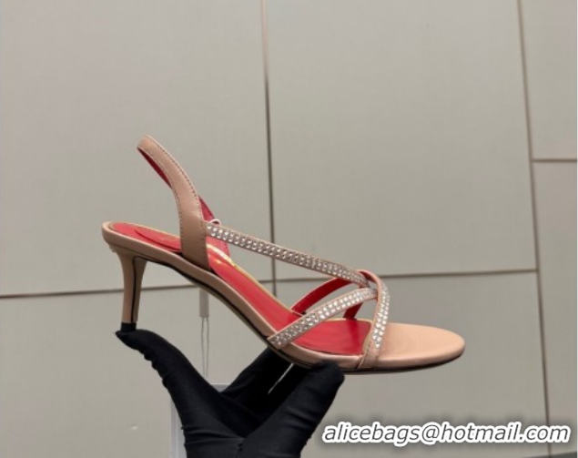 Pretty Style Valentino Calfskin Leather Heel Sandals 5.5cm with Strass Nude VLTN121601 1216012