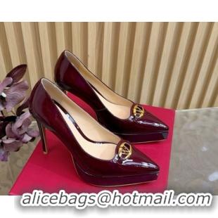 Classic Hot Valentino The Bold Edition VLogo Platform Pumps 11.8cm in Patent Leather Dark Burgundy VLTN121602 1216013