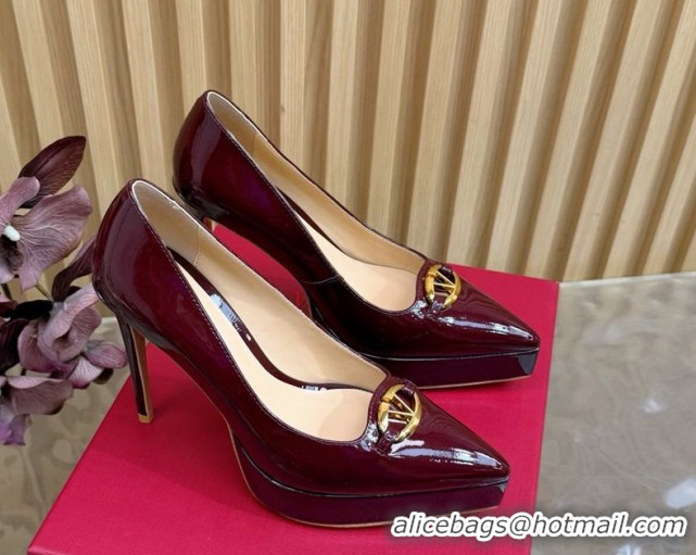Classic Hot Valentino The Bold Edition VLogo Platform Pumps 11.8cm in Patent Leather Dark Burgundy VLTN121602 1216013