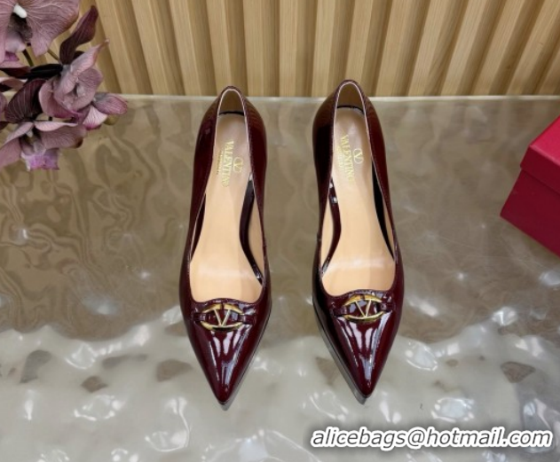 Classic Hot Valentino The Bold Edition VLogo Platform Pumps 11.8cm in Patent Leather Dark Burgundy VLTN121602 1216013