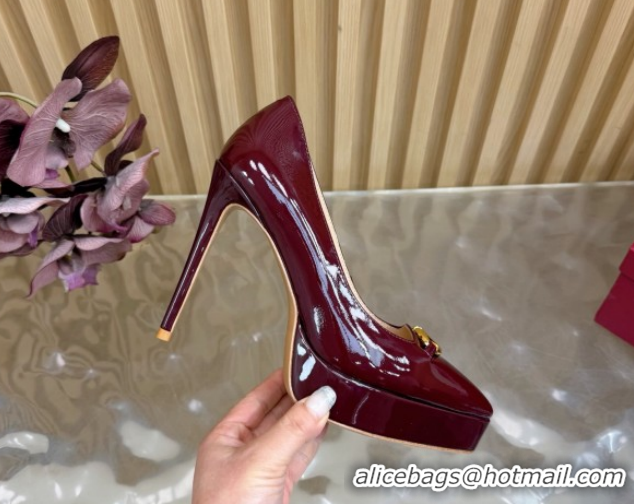 Classic Hot Valentino The Bold Edition VLogo Platform Pumps 11.8cm in Patent Leather Dark Burgundy VLTN121602 1216013