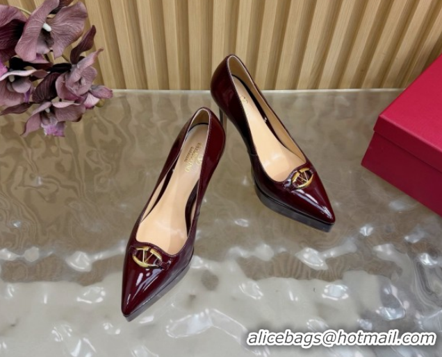Classic Hot Valentino The Bold Edition VLogo Platform Pumps 11.8cm in Patent Leather Dark Burgundy VLTN121602 1216013