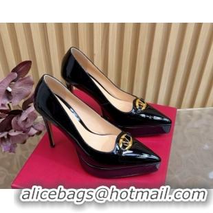 Top Grade Valentino The Bold Edition VLogo Platform Pumps 11.8cm in Patent Leather Black VLTN121602 1216014
