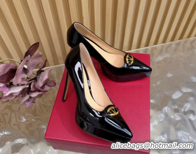 Top Grade Valentino The Bold Edition VLogo Platform Pumps 11.8cm in Patent Leather Black VLTN121602 1216014