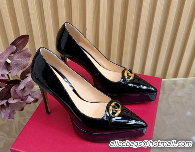 Top Grade Valentino The Bold Edition VLogo Platform Pumps 11.8cm in Patent Leather Black VLTN121602 1216014