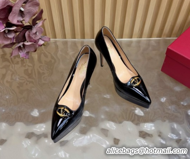 Top Grade Valentino The Bold Edition VLogo Platform Pumps 11.8cm in Patent Leather Black VLTN121602 1216014