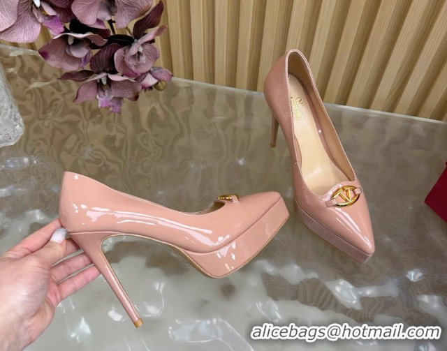 Classic Valentino The Bold Edition VLogo Platform Pumps 11.8cm in Patent Leather Light Pink VLTN121602 51216015