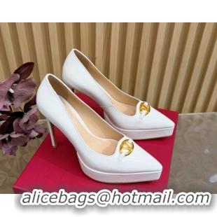 Durable Valentino The Bold Edition VLogo Platform Pumps 11.8cm in Patent Leather White VLTN121602 1216016