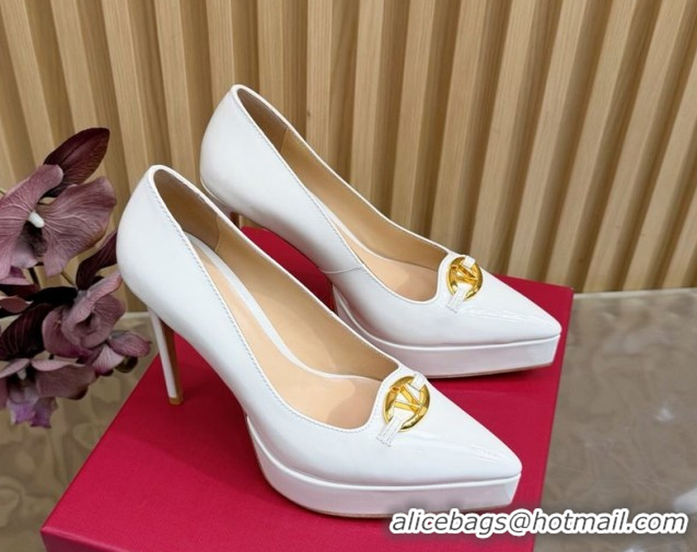Durable Valentino The Bold Edition VLogo Platform Pumps 11.8cm in Patent Leather White VLTN121602 1216016