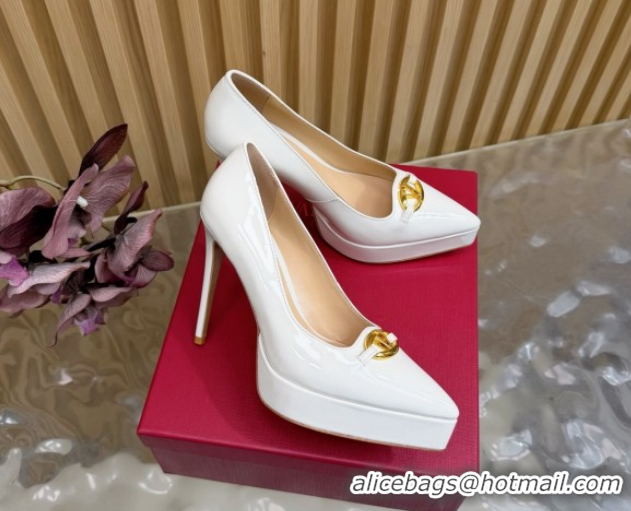 Durable Valentino The Bold Edition VLogo Platform Pumps 11.8cm in Patent Leather White VLTN121602 1216016