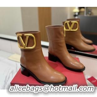 Charming Valentino Maxi-VLogo Heel Ankle Boots 5.5cm in Calfskin Leather Brown VLTN121603 1216017