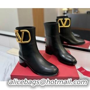 Good Product Valentino Maxi-VLogo Heel Ankle Boots 5.5cm in Calfskin Leather Black VLTN121603 1216018