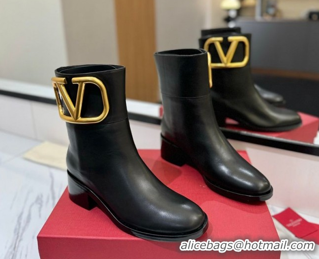 Good Product Valentino Maxi-VLogo Heel Ankle Boots 5.5cm in Calfskin Leather Black VLTN121603 1216018