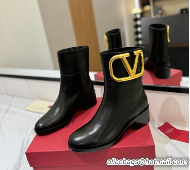 Good Product Valentino Maxi-VLogo Heel Ankle Boots 5.5cm in Calfskin Leather Black VLTN121603 1216018