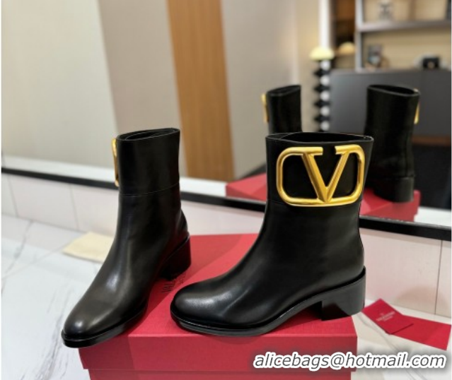 Good Product Valentino Maxi-VLogo Heel Ankle Boots 5.5cm in Calfskin Leather Black VLTN121603 1216018