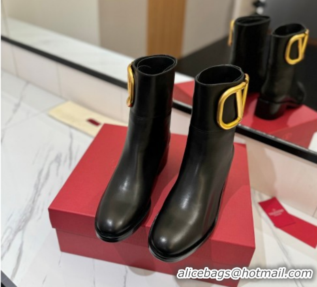 Good Product Valentino Maxi-VLogo Heel Ankle Boots 5.5cm in Calfskin Leather Black VLTN121603 1216018
