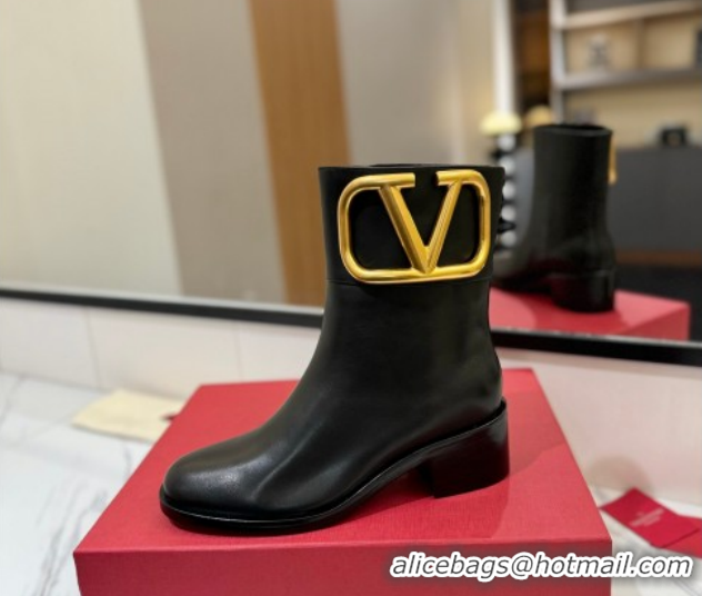 Good Product Valentino Maxi-VLogo Heel Ankle Boots 5.5cm in Calfskin Leather Black VLTN121603 1216018
