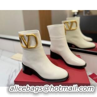 Good Quality Valentino Maxi-VLogo Heel Ankle Boots 5.5cm in Calfskin Leather White VLTN121603 1216019