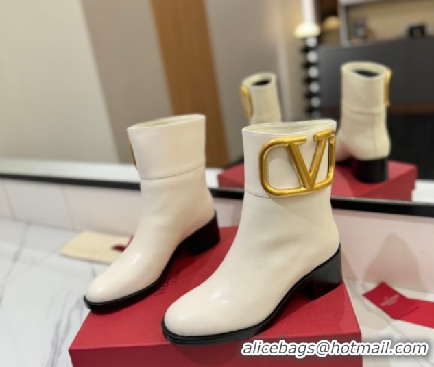 Good Quality Valentino Maxi-VLogo Heel Ankle Boots 5.5cm in Calfskin Leather White VLTN121603 1216019