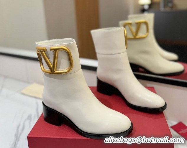 Good Quality Valentino Maxi-VLogo Heel Ankle Boots 5.5cm in Calfskin Leather White VLTN121603 1216019