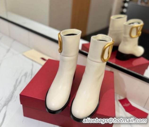 Good Quality Valentino Maxi-VLogo Heel Ankle Boots 5.5cm in Calfskin Leather White VLTN121603 1216019