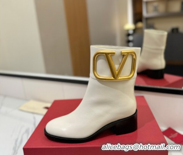 Good Quality Valentino Maxi-VLogo Heel Ankle Boots 5.5cm in Calfskin Leather White VLTN121603 1216019