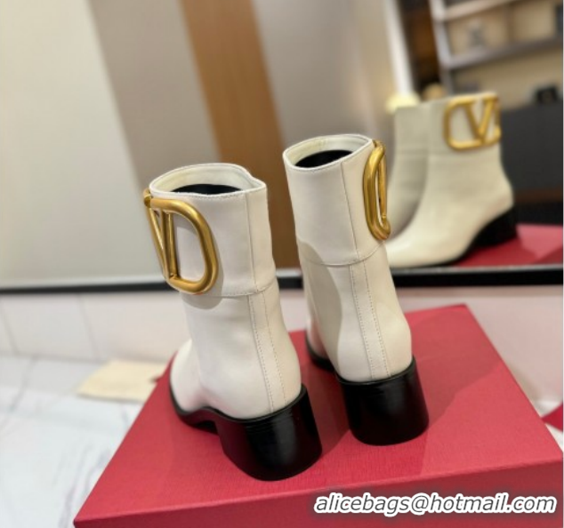 Good Quality Valentino Maxi-VLogo Heel Ankle Boots 5.5cm in Calfskin Leather White VLTN121603 1216019