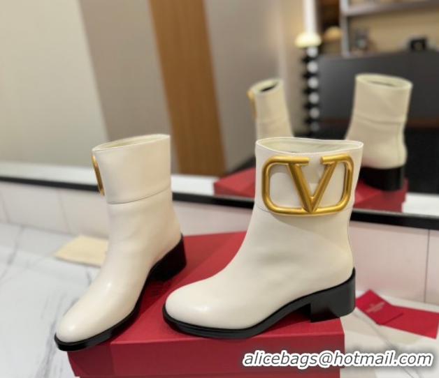 Good Quality Valentino Maxi-VLogo Heel Ankle Boots 5.5cm in Calfskin Leather White VLTN121603 1216019