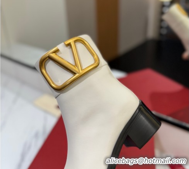Good Quality Valentino Maxi-VLogo Heel Ankle Boots 5.5cm in Calfskin Leather White VLTN121603 1216019