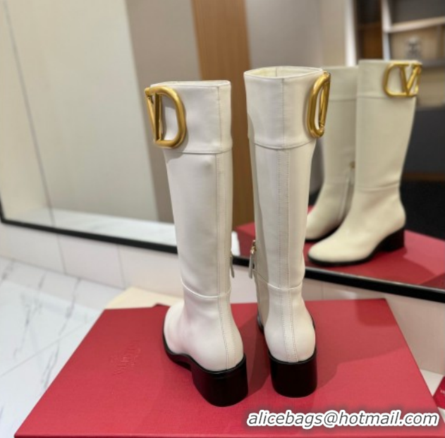 Purchase Valentino Maxi-VLogo Heel High Boots 5.5cm in Calfskin Leather White VLTN121603 1216020