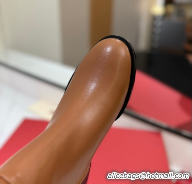 Unique Style Valentino Maxi-VLogo Heel High Boots 5.5cm in Calfskin Leather Brown VLTN121603 51216021