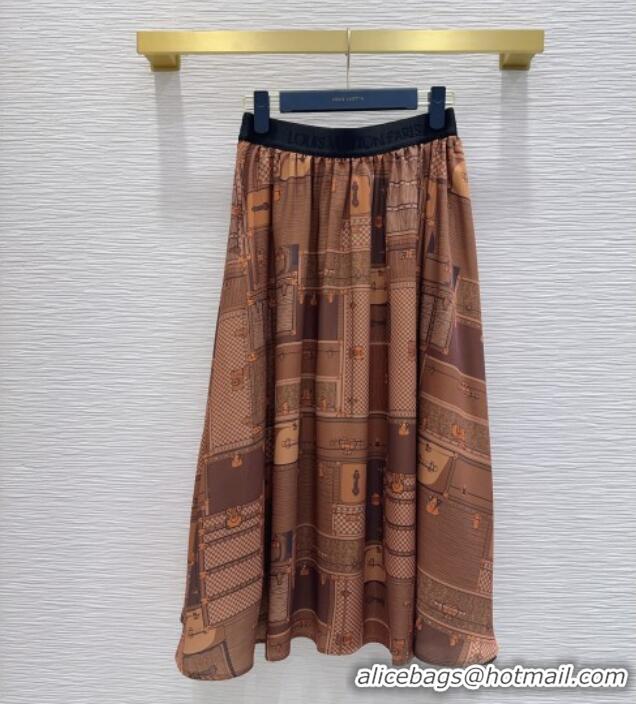 Buy Fashionable Louis Vuitton Silk Skirt LV121806 Brown 2025