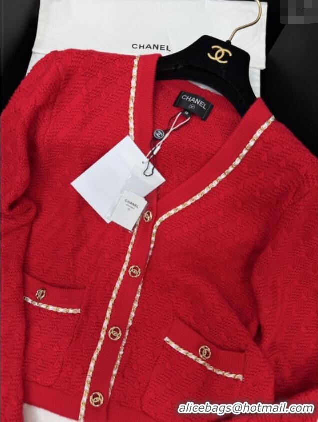 Good Product Discount Chanel Knit Cardigan CH121824 Red 2025