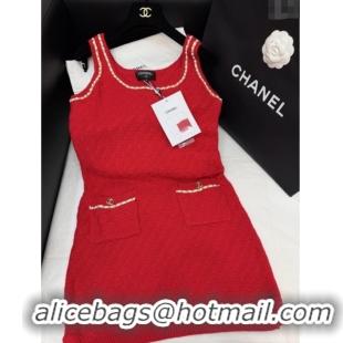 Luxury Cheap Chanel Knit Dress CH121826 Red 2025