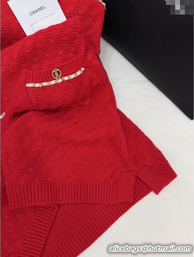 Luxury Cheap Chanel Knit Dress CH121826 Red 2025