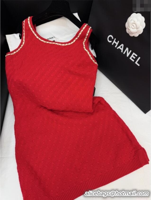 Luxury Cheap Chanel Knit Dress CH121826 Red 2025
