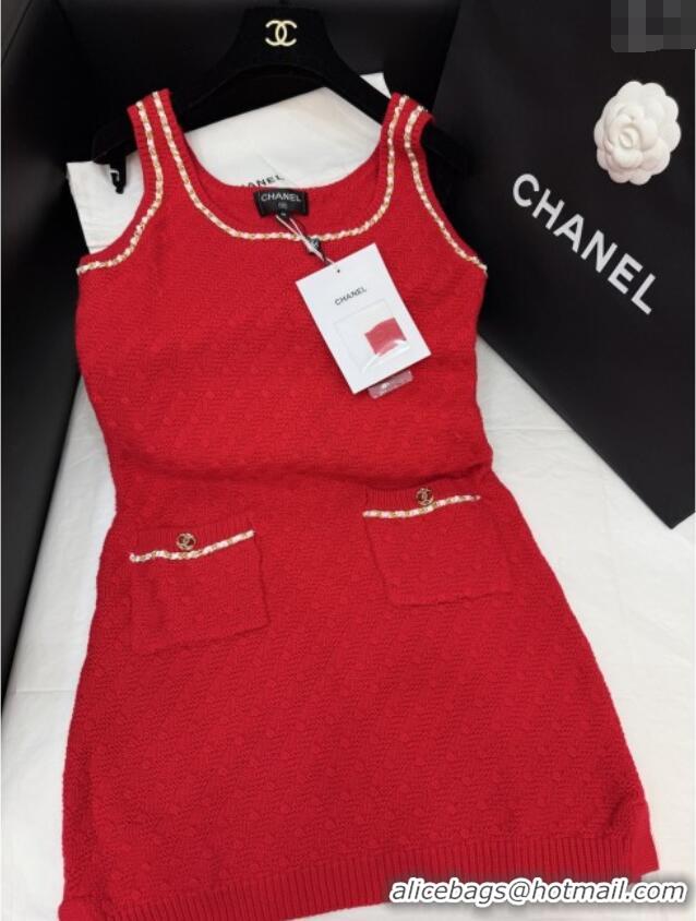 Luxury Cheap Chanel Knit Dress CH121826 Red 2025
