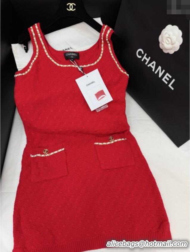 Luxury Cheap Chanel Knit Dress CH121826 Red 2025