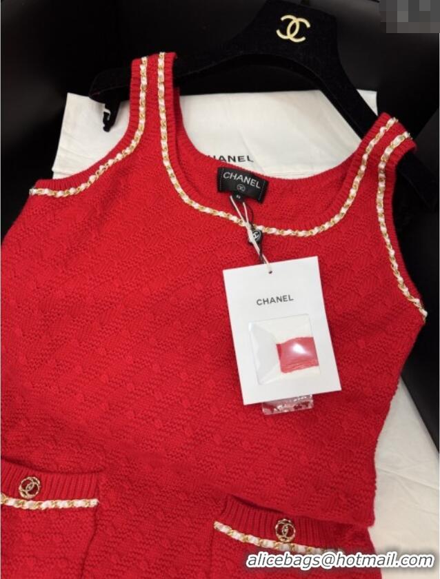 Luxury Cheap Chanel Knit Dress CH121826 Red 2025
