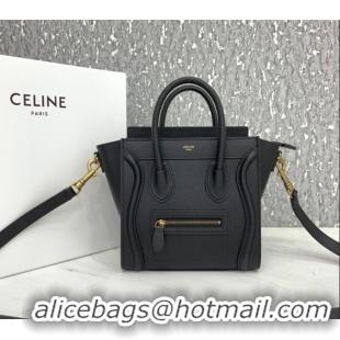 Market Sells Celine Nano Luggage Bag in Grained Calfskin 189243 Black/Gold 2023