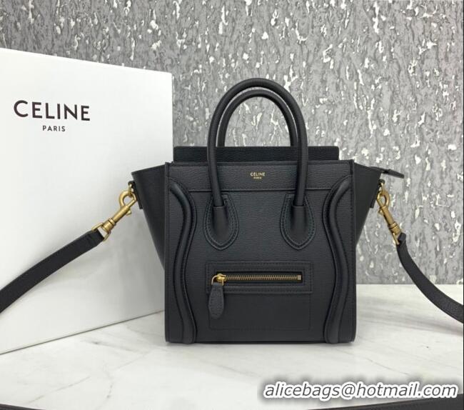 Market Sells Celine Nano Luggage Bag in Grained Calfskin 189243 Black/Gold 2023