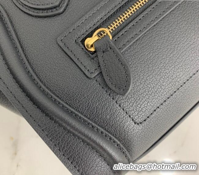 Market Sells Celine Nano Luggage Bag in Grained Calfskin 189243 Black/Gold 2023