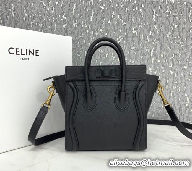 Market Sells Celine Nano Luggage Bag in Grained Calfskin 189243 Black/Gold 2023